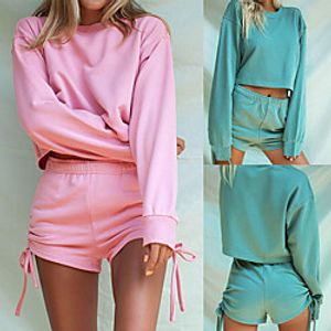 Women's Sweatsuit 2 Piece Set Pure Color Drawstring Crew Neck Sport Athleisure Clothing Suit Long Sleeve Breathable Soft Comfortable Everyday Use Casual Daily Outdoor Lightinthebox
