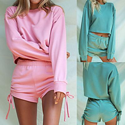 Women's Sweatsuit 2 Piece Set Pure Color Drawstring Crew Neck Sport Athleisure Clothing Suit Long Sleeve Breathable Soft Comfortable Everyday Use Casual Daily Outdoor Lightinthebox
