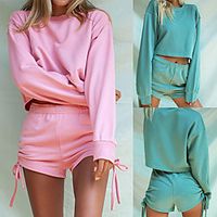 Women's Sweatsuit 2 Piece Set Pure Color Drawstring Crew Neck Sport Athleisure Clothing Suit Long Sleeve Breathable Soft Comfortable Everyday Use Casual Daily Outdoor Lightinthebox - thumbnail