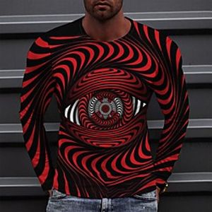 Men's Tee T shirt 3D Print Graphic Curve Round Neck Casual Daily 3D Print Long Sleeve Tops Fashion Designer Comfortable Red miniinthebox