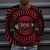 Men's Tee T shirt 3D Print Graphic Curve Round Neck Casual Daily 3D Print Long Sleeve Tops Fashion Designer Comfortable Red miniinthebox - thumbnail