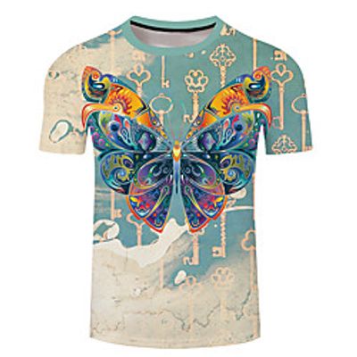 Men's Unisex Tee T shirt 3D Print Butterfly Graphic Prints Plus Size 3D Print Short Sleeve Casual Tops Basic Designer Big and Tall Red / White Green / Red White miniinthebox