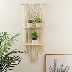 Macrame Wall Hanging Decor with Double Shelf 2 Tier Flower Pot Shelves for Room Decor Bedroom Living Room Lightinthebox