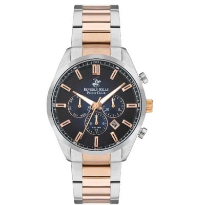 Beverly Hills Polo Club Men's Multi Function Display Watch & Metal Strap, Silver And Rose Gold - BP3502X.590