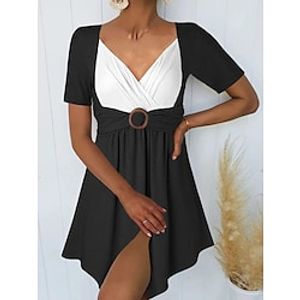 Women's Casual Dress Summer Dress Loose Dress Color Block Ruched Patchwork V Neck Mini Dress Fashion Modern Outdoor Daily Sleeveless Loose Fit Black Summer Spring S M L XL XXL Lightinthebox