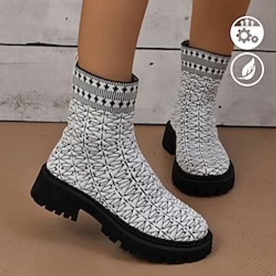 Women's Boots Print Shoes Platform Boots Sock Boots Daily Geometric Winter Flat Heel Round Toe Closed Toe Fashion Basic Casual Cloth Loafer Black White miniinthebox Women's Boots Print Shoes Platform Boots Sock Boots Daily Geometric Winter Flat Heel Round Toe Closed Toe Fashion Basic Casual Cloth Loafer Black White miniinthebox