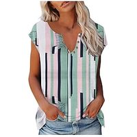 Women's Tank Top Light Blue Black Yellow Striped Print Sleeveless Casual Basic V Neck Regular S miniinthebox