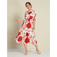 Floral Elastic Waist Half Sleeve Midi Dress