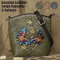 Women's Crossbody Bag Shoulder Bag Hobo Bag Leather Outdoor Daily Holiday Bowknot Zipper Embossed Large Capacity Waterproof Lightweight Flower Folk Vintage green retro coffee color Retro black gray miniinthebox - thumbnail