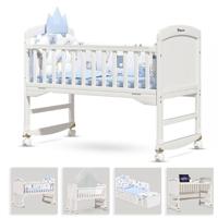 Teknum -7-In-1 Convertible Kids Bed & Bedside Crib With Mattress Mosquito Net & Detachable Wheels 0-12yrs - White TK_WBSC_WH