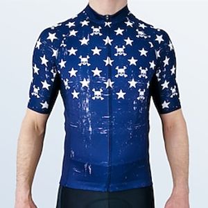 21Grams Men's Cycling Jersey Short Sleeve Bike Top with 3 Rear Pockets Mountain Bike MTB Road Bike Cycling Breathable Quick Dry Moisture Wicking Reflective Strips Blue Skull Stars Polyester Spandex Lightinthebox