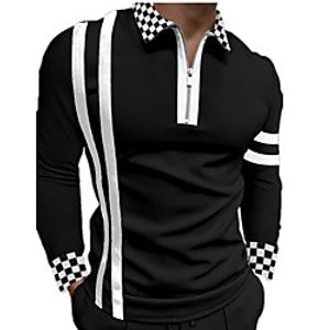 Men's Golf Shirt Striped Zipper Print Long Sleeve Street Regular Fit Tops Cotton Sportswear Casual Fashion Comfortable Black  Fall  Winter Lightinthebox