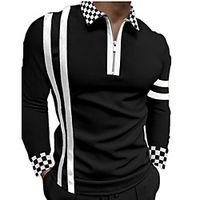 Men's Golf Shirt Striped Zipper Print Long Sleeve Street Regular Fit Tops Cotton Sportswear Casual Fashion Comfortable Black  Fall  Winter Lightinthebox - thumbnail