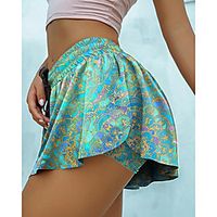 Women's Fashion Casual / Sporty Comfort Loose Fitness Weekend Active Biker Shorts Skort Pants Paisley Colorful Short 2 in 1 Ruffle Print Blue miniinthebox - thumbnail