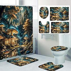 Valentine's Day Bathroom Deco 4 Pcs Shower Curtain Set Bathroom Sets Modern Home Bathroom Decor with Bath Mat U Shape and Toilet Lid Cover Mat and 12 Hooks Lightinthebox