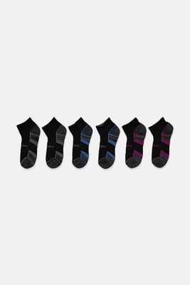 Womens 6 Pairs Active Quarter Crew Socks Black/Grey Womens 6 Pairs Active Quarter Crew Socks Black/Grey