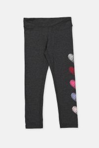 Kids Girl Heart-Print Leggings  Charcoal Heather