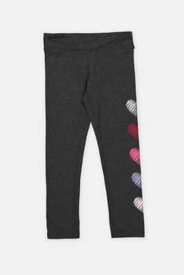 Kids Girl Heart-Print Leggings  Charcoal Heather