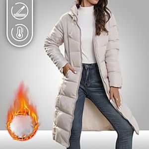 Women's Puffer Jacket Hoodie Jacket Hiking Windbreaker Winter Outdoor Thermal Warm Windproof Outerwear Winter Jacket Full Length Visible Zipper Fishing Camping  Hiking  Caving Traveling Black Red Lightinthebox