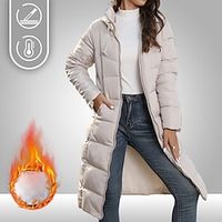 Women's Puffer Jacket Hoodie Jacket Hiking Windbreaker Winter Outdoor Thermal Warm Windproof Outerwear Winter Jacket Full Length Visible Zipper Fishing Camping  Hiking  Caving Traveling Black Red Lightinthebox - thumbnail