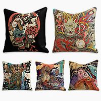 Double Side Cushion Cover 5PC Faux Linen Soft Decorative Square Throw Pillow Cover Cushion Case Pillowcase for Sofa Bedroom Superior Quality Machine Washable miniinthebox - thumbnail