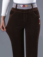 Women's Elastic Waist Corduroy Warm High Waist Slim Straight Pants