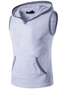 Contrast Trim Kangaroo Pocket Sleeveless Men Hoodie