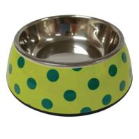 Nutrapet Applique Melamine Round Polka Medium Pet Bowl, Yellow And Blue