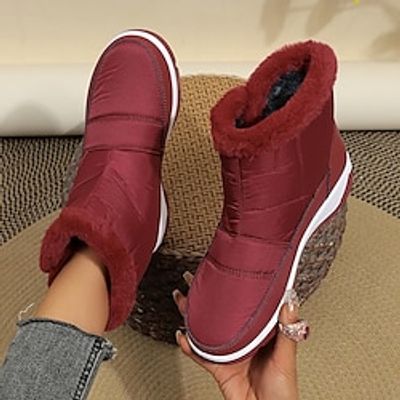 Women's Boots Snow Boots Daily Fleece Lined Booties Ankle Boots Flat Heel Round Toe Casual Comfort Elastic Fabric Zipper Solid Color Wine Black Gray miniinthebox