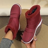 Women's Boots Snow Boots Daily Fleece Lined Booties Ankle Boots Flat Heel Round Toe Casual Comfort Elastic Fabric Zipper Solid Color Wine Black Gray miniinthebox - thumbnail