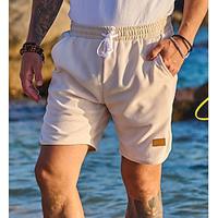 Men's Waffle Shorts Sweat Shorts Shorts Bermuda shorts Drawstring Elastic Waist Plain Comfort Soft Short Daily Beach Fashion Casual / Sporty Black White Micro-elastic Lightinthebox