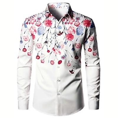 Floral Casual Men's Shirt Outdoor Street Casual Daily Fall  Winter Turndown Long Sleeve Black White Yellow S M L Shirt Lightinthebox