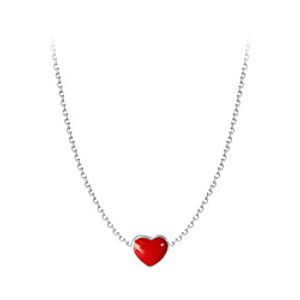sweet and cute handmade red drip glaze love fresh peach heart s925 sterling silver custom short necklace clavicle chain female Lightinthebox