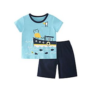 Kids Boys' T-shirt  Shorts 2 Pieces Short Sleeve Light Blue Print Animal Print Basic Regular 3-8 Years Lightinthebox