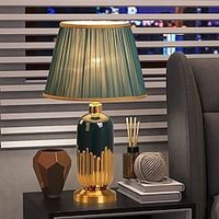 Bedside Table Lamp, Ceramic Bedside Table Lamps with Fabric Shade and Metal Base, Simplicity Table Lamp for Home Office Cafe Restaurant, Green Table Lamp, 22.8 Tall Table Lamps 85-265V Lightinthebox - thumbnail