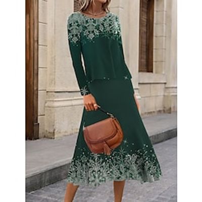 Women's Green Christmas Dress Two Piece Dress Set Casual Dress Skirt Set Outdoor Christmas Streetwear Print Midi Dress Crew Neck Long Sleeve Ombre Snowflake Loose Fit Lightinthebox Women's Green Christmas Dress Two Piece Dress Set Casual Dress Skirt Set Outdoor Christmas Streetwear Print Midi Dress Crew Neck Long Sleeve Ombre Snowflake Loose Fit Lightinthebox