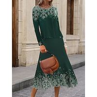 Women's Green Christmas Dress Two Piece Dress Set Casual Dress Skirt Set Outdoor Christmas Streetwear Print Midi Dress Crew Neck Long Sleeve Ombre Snowflake Loose Fit Lightinthebox - thumbnail