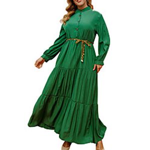 Women's Plus Size Dress Swing Dress Maxi long Dress Flare Cuff Sleeve Long Sleeve Solid Color Lace up Patchwork Basic Fall Winter Green XL XXL 3XL 4XL 5XL Lightinthebox