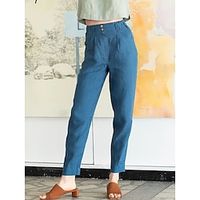 Women's Linen Cotton Blend Chinos Pants Full Length Pocket High Cut High Waist Light and Comfortable Breathable Natural Stay Cool Basic Casual Work Daily Wear Blue S 2XL Summer Spring Lightinthebox - thumbnail