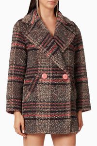 Lapels Check Thick Yarn Coat