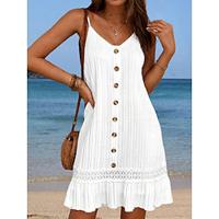 Women's White Dress Slip Dress Mini Dress Lace Button Elegant Bohemia V Neck 3/4 Length Sleeve White Color Lightinthebox