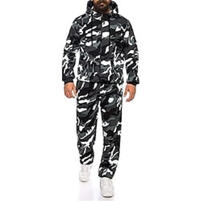Men's Tracksuit Hoodies Set Full Zip Hoodie Dark Gray Hooded Graphic Camouflage Zipper 2 Piece Print Sports  Outdoor Casual Sports 3D Print Basic Streetwear Designer Fall Spring Clothing Apparel miniinthebox