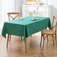 Christmas Rectangle Tablecloth, Green Plaid Table Cover, Polyester Wrinkle Resistant Durable Tablecloth for Party, Holiday, Kitchen miniinthebox - thumbnail