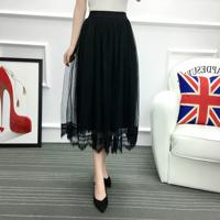Women's mesh skirt mid-length lace a-line skirt is thin and fluffy skirt
