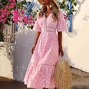 Women's Sheath Dress Maxi long Dress Blushing Pink White Half Sleeve Solid Color V Neck Hot S M L XL XXL miniinthebox