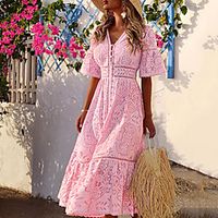 Women's Sheath Dress Maxi long Dress Blushing Pink White Half Sleeve Solid Color V Neck Hot S M L XL XXL miniinthebox - thumbnail
