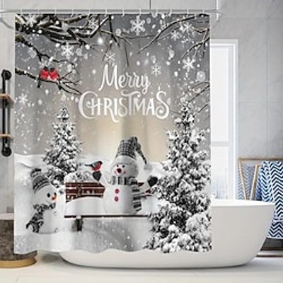 Christmas Snowman Shower Curtain, Waterproof Curtain Set With 12 Hooks, Xmas Bathroom Accessories, Christmas Decor Lightinthebox