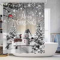 Christmas Snowman Shower Curtain, Waterproof Curtain Set With 12 Hooks, Xmas Bathroom Accessories, Christmas Decor Lightinthebox - thumbnail