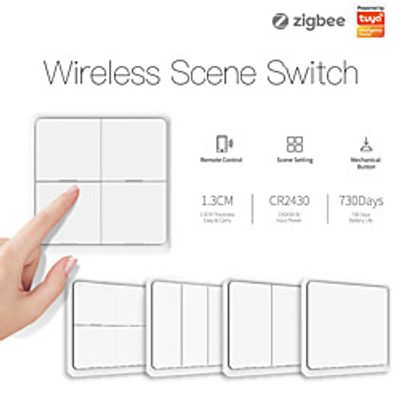tuya smart zigbee wireless free sticker 4-way panel scene button switch set for automation scenes,one-key linkage Lightinthebox