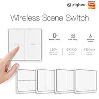 tuya smart zigbee wireless free sticker 4-way panel scene button switch set for automation scenes,one-key linkage Lightinthebox - thumbnail